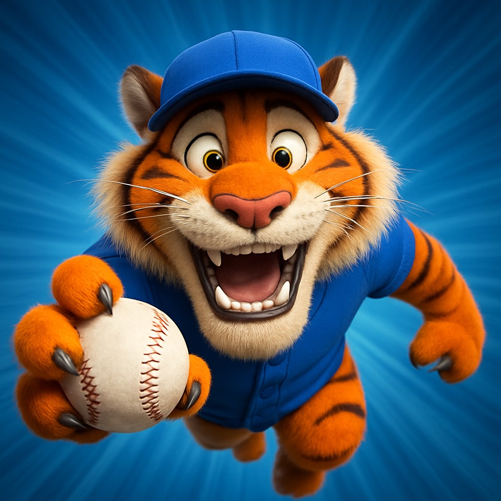 3777bdt ক্রিকেট গেমিংয়ের প্রতীক হিসেবে ইউনিফর্ম পরা ও হাতে বল ধরে হাসিখুশি টাইগার শাবকের একটি চিত্র